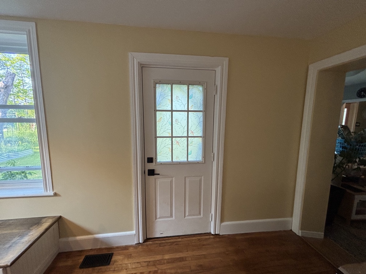 Freshly painted entryway with back door